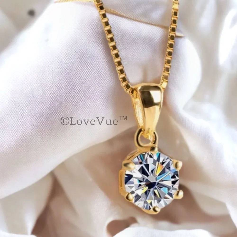 Certified 1ct. t.w. Diamond Moissanite Solitaire Gold Necklace - Picture 3 of 14